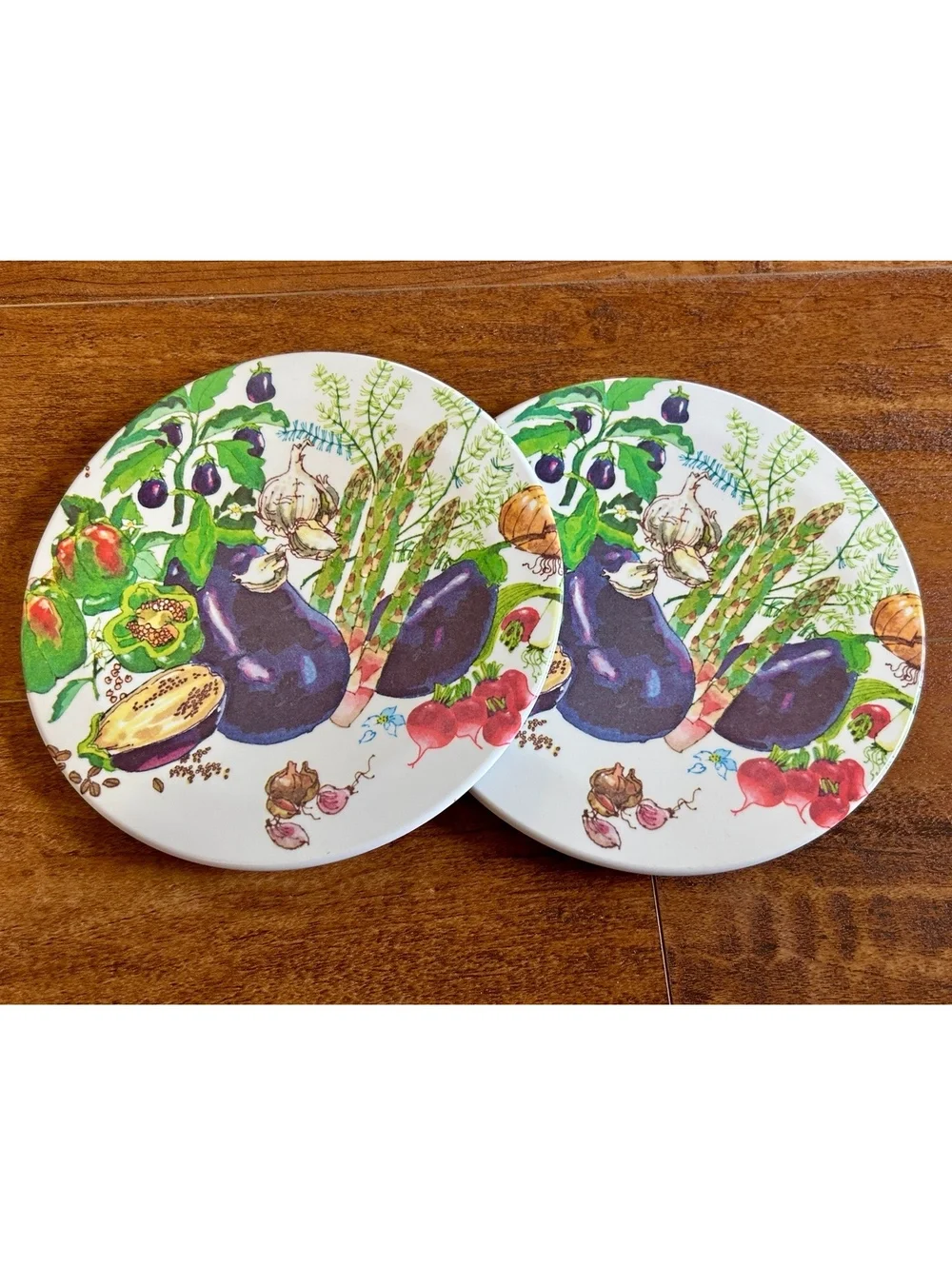 Set of 2 Italian Made Ceramic Vegetable Themed Trivets